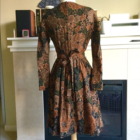1950/ 60s Light Wool Floral Day Dress - Picture 3 of 3